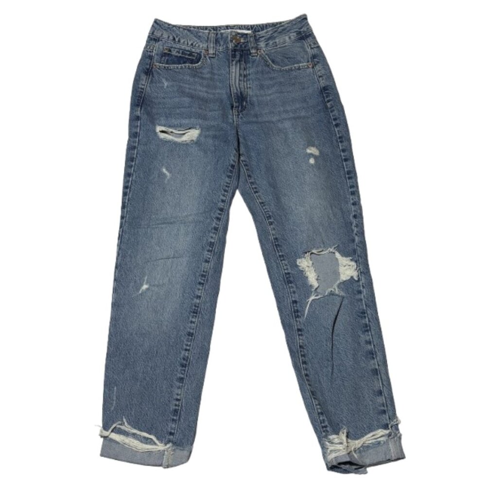 💙 Garage Distressed Medium Blue Wash Mom Jeans 💙